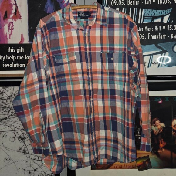 vintage 90s polo ralph lauren cotton button up flannel - Picture 1 of 3